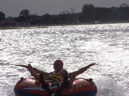 Tubing with my son on Long Island Sound