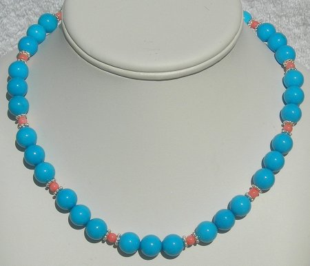 Turquoise with Coral and Brushed Silver