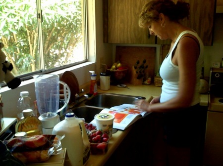 Julie making smoothies in the kitchen, Sept. 2007