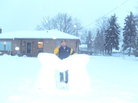 Me and my Michigan snow sculpture.