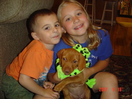 The kids and puppy