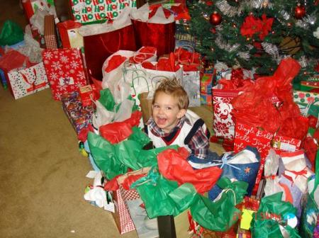 gage on xmas with gifts