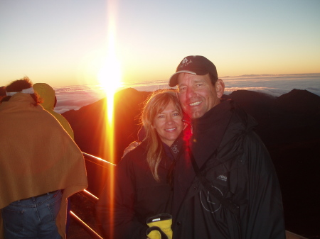 Dave and I in Hawaii at sunrise at the summit.