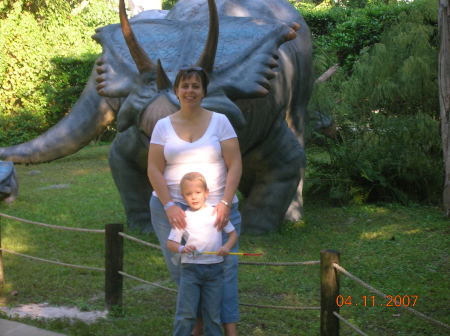 My son and I at a dinosaur park