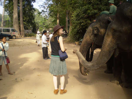 Sara with Elephants, Angkor Thom