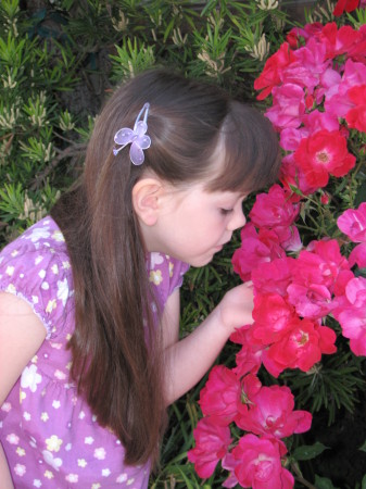 Sissy smelling the roses!