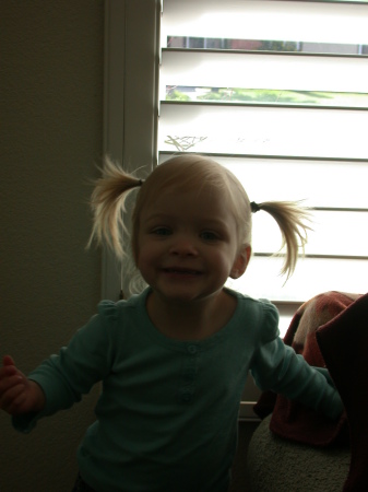 Olivia with her first Pigtails
