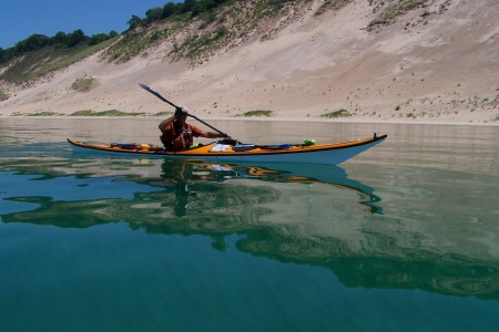 kayaking during 865 mile circumnavigation of Lake Mich.