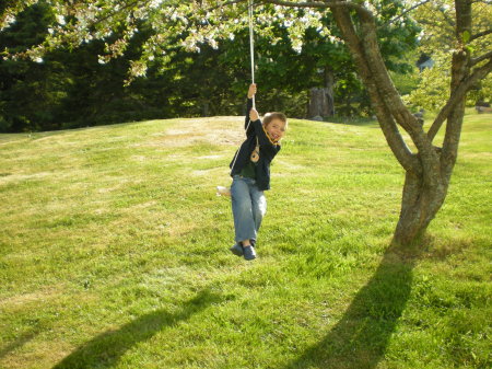 Bailey on his swing in our cherry tree