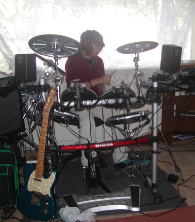 Adrian on his electronic yamaha drum kit