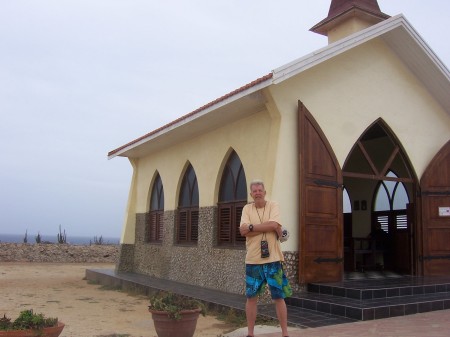 Paul in front of Catholic Church in Aruba.