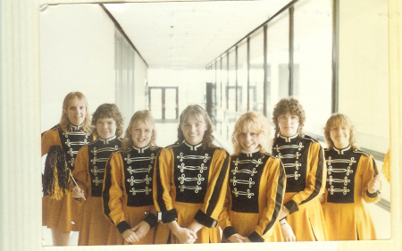 Sue and Sherrie with the twirling squad 1982
