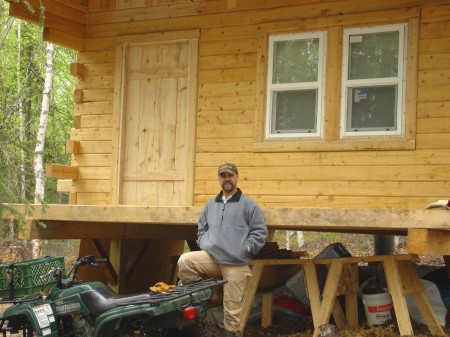 mike at our cabin on skilak lake