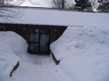 Snowy entrance to church