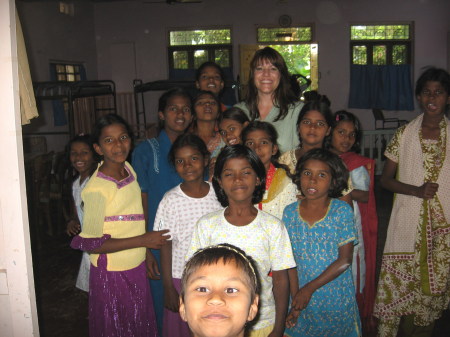 With a group of Indian girls.