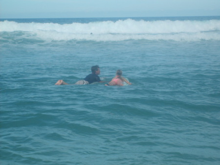 Bruce teaching Casey how to surf
