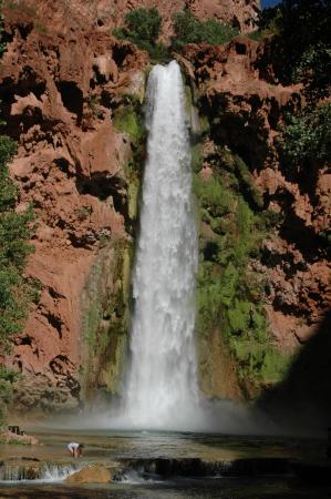 diane under big waterfall-1