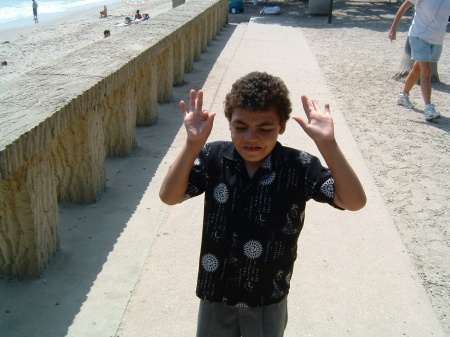 Jacob at Butterfly Beach, saying..............