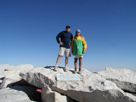 On the summitblock of Mt. Whitney