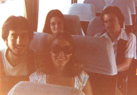 Chris, Kim DeeDee & Greg on the bus in Europe 1976