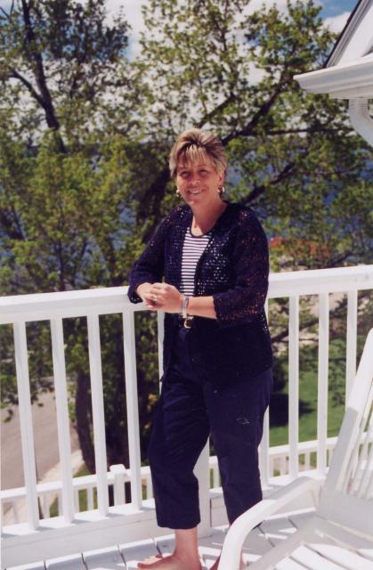 Sandy on the balcony on our honeymoon