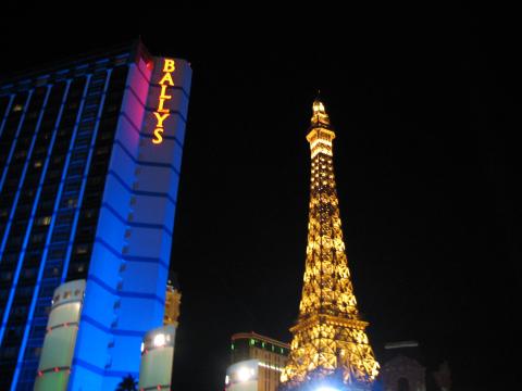 Bally's and Eiffel Tower at Night