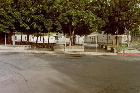 Planters in back of cafeteria.