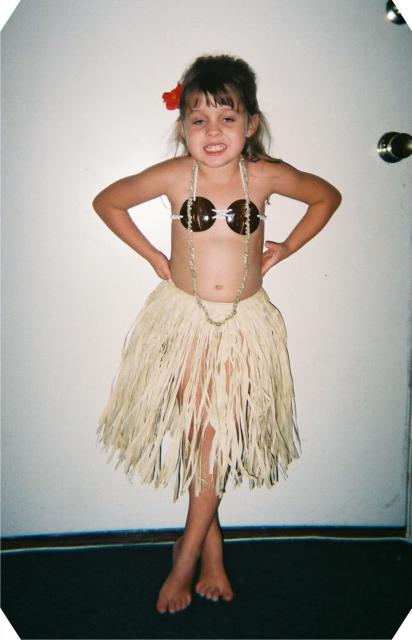Lorna in hula outfit