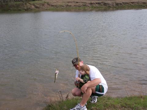 Daddy and Harley fishing