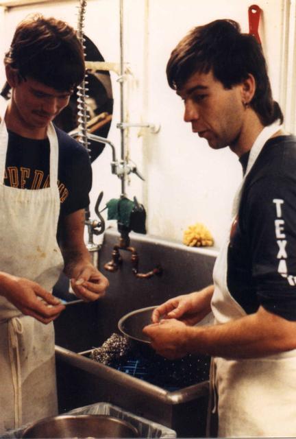Shucking shrimp at Petunia's, circa 1992