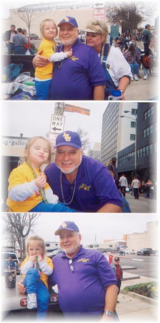 NANNY, PAW PAW TONY & PEYTON - MARDI GRAS 2003 - BATON ROUGE - SPANISH TOWN PARADE