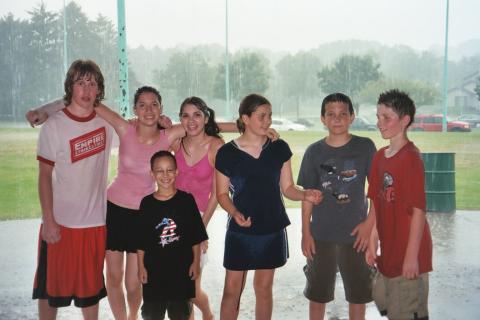 Drenched kids at picnic