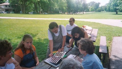 Looking at old photos @ the picnic