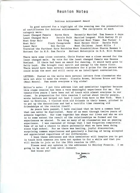 25th Reunion Newsletter p3 class of 67