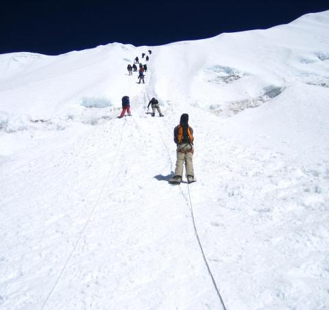 500ft high Ice wall that we climbed to get to top of Island Peak