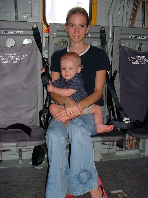 Aaron and mommy in the back of a CH-53 07-15-01