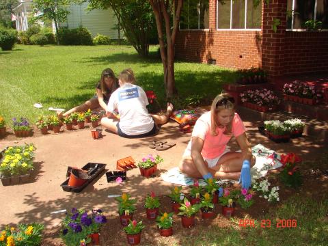 Planting flowers at Great-Grandmothers