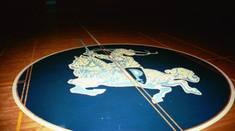 Knight emblem in fieldhouse