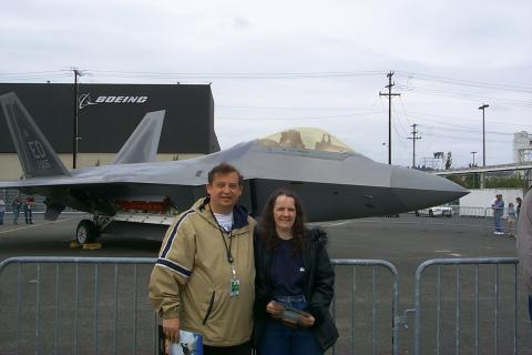 My husband and I with F-22 jet