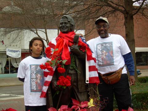 Frank & Morgan at James Brown Statue-210