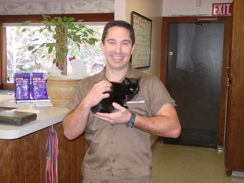 UPS man at work holding kitten we adopt