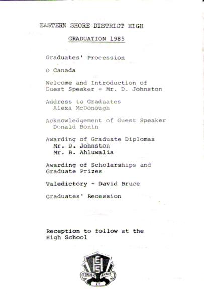 ESDH-1985 Grad Day handout - Page1