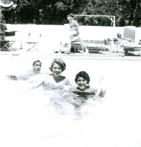 Dian and Elisa in pool,  1951