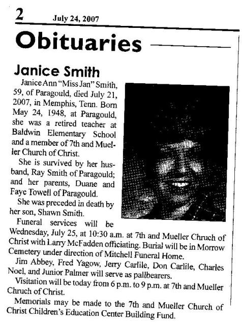 JANICE TOWELL SMITH, obituary