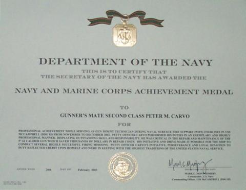 My Navy Achievement Medal Certificate