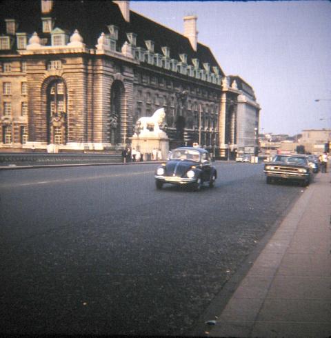 Driving VW on WestministerBr.London1971