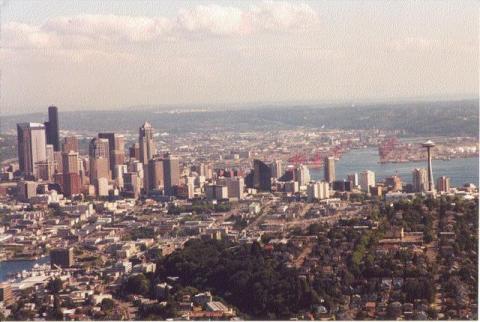 Downtown Seattle from a Bi-plane