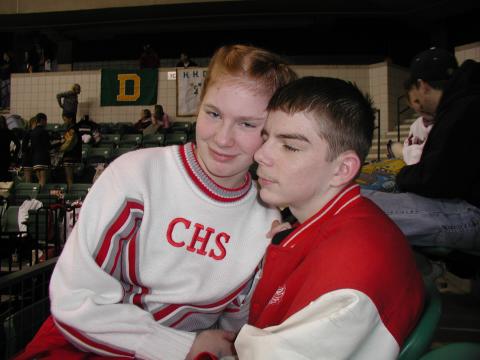 dan jr my son girlfriend at cheerleading compatition for states 2003