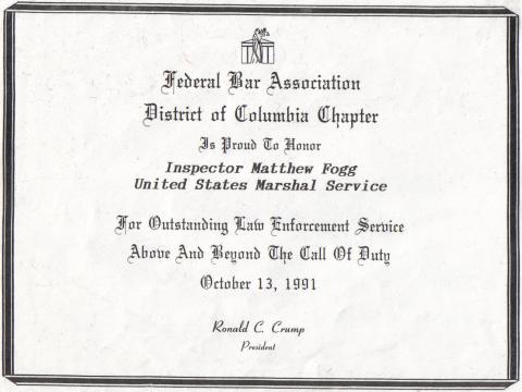 Federal Bar Assoc Certificate - Award 10-13-91