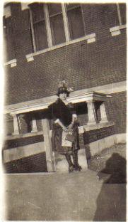 Mary Wadsworth in front of Eufaula Boarding School